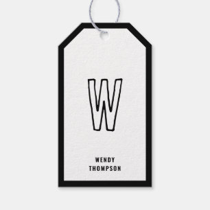 Etiqueta Para Presente Monograma Moderno Minimalista Branco e Preto