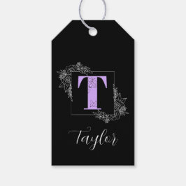 Etiqueta Para Presente Monograma Personalizado de Borboleta Floral Roxa -