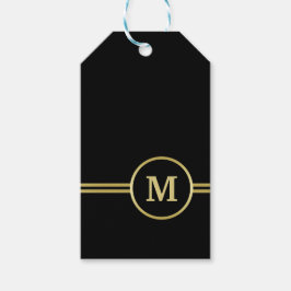 Etiqueta Para Presente Monograma personalizado de ouro elegante a preto