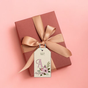 Etiqueta Para Presente Monograma Personalizado Floral Antiquado Inicial