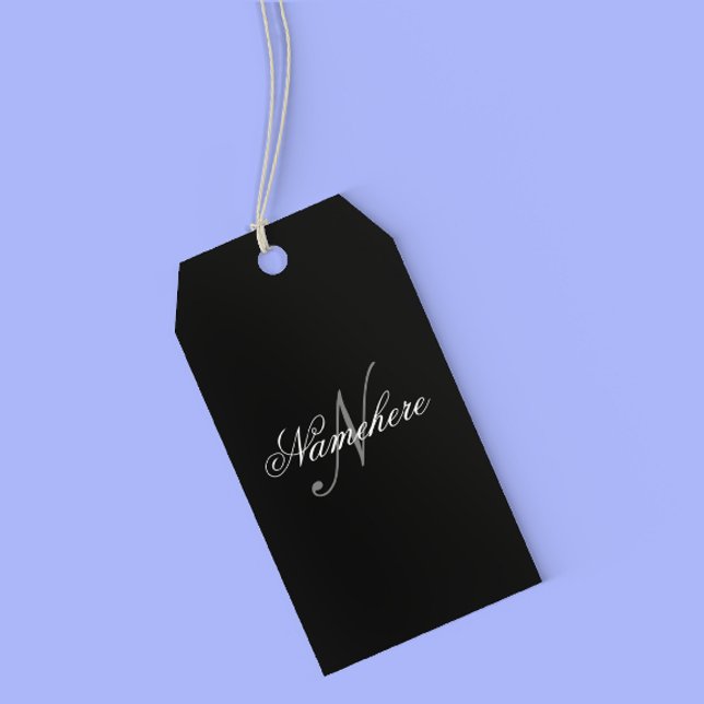 Etiqueta Para Presente Monograma Personalizado Único de Nomes Preto e Bra (Criador carregado)