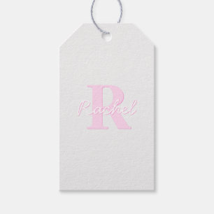 Etiqueta Para Presente Monograma Personalizável Fofo Rosa Ombre e Cinza