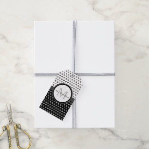 Etiqueta Para Presente Monograma preto e branco das bolinhas da
