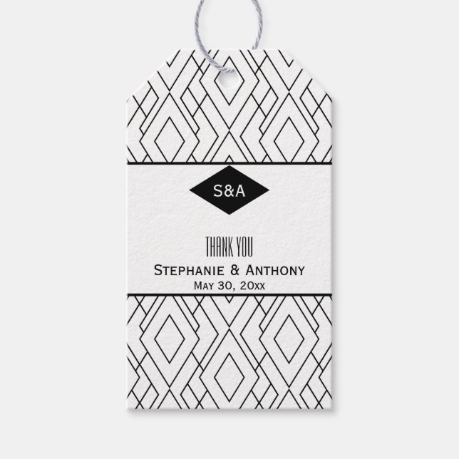 Etiqueta Para Presente Monograma, preto e branco Deco Obrigado (Frente)