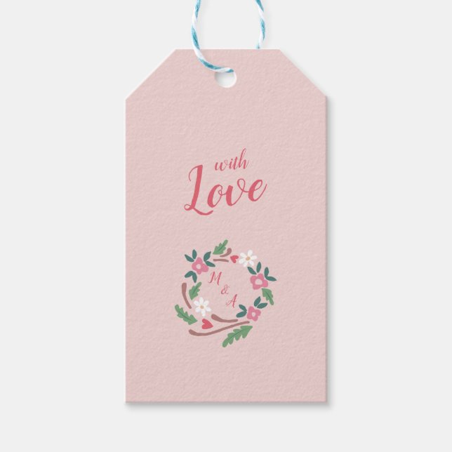 Etiqueta Para Presente Monograma Russo Floral Wreath (Frente)