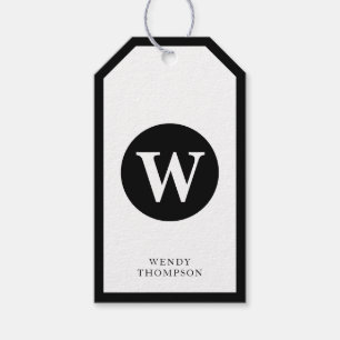 Etiqueta Para Presente Monograma Simples de Círculo Preto e Branco