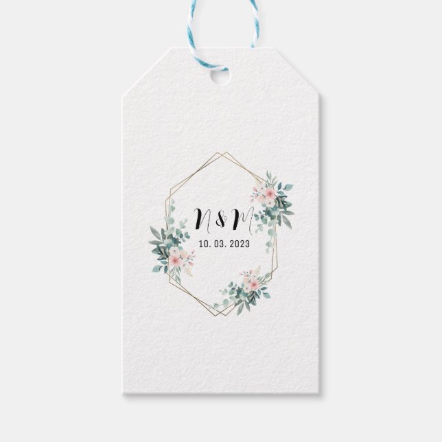 Etiqueta Para Presente Monograma Verde Elegante Casamento Eucalyptus (Frente)