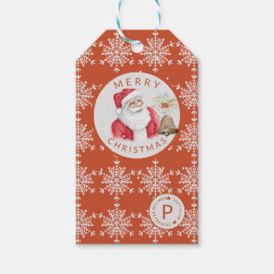 Etiqueta Para Presente Monograma vermelho de Papai Noel do floco de neve