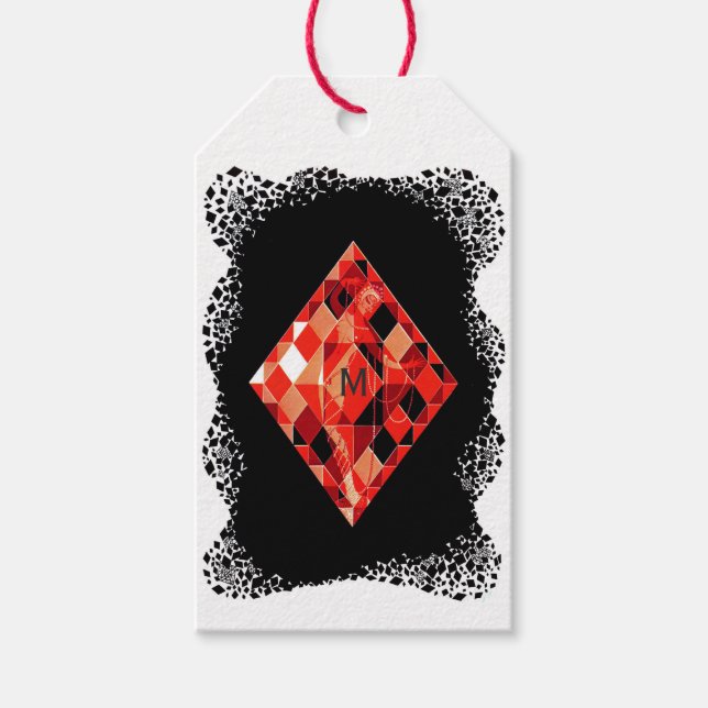 Etiqueta Para Presente Monogramed Ruby Birthstone (Frente)