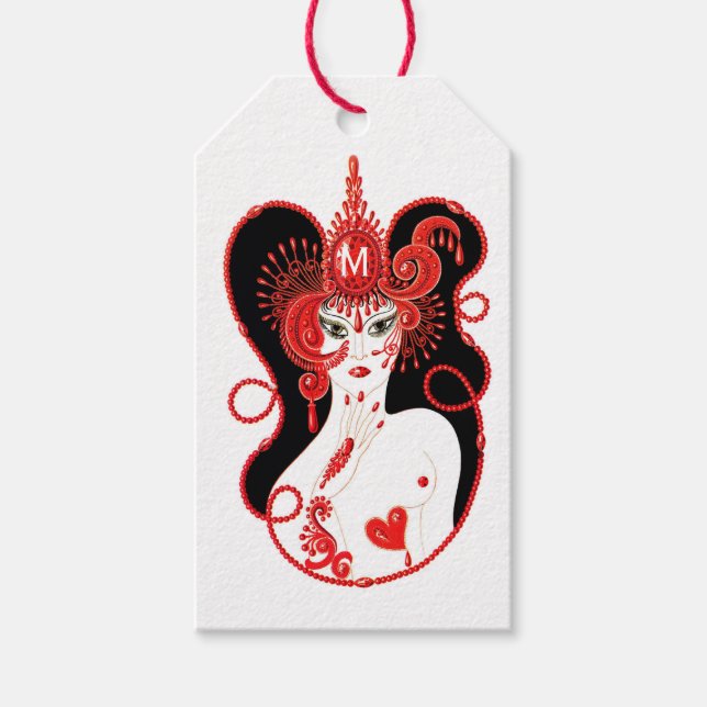 Etiqueta Para Presente Monogramed Ruby Birthstone (Frente)