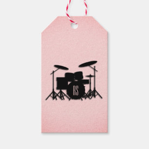 Etiqueta Para Presente Monogramo Drum Set Music Design Pink 
