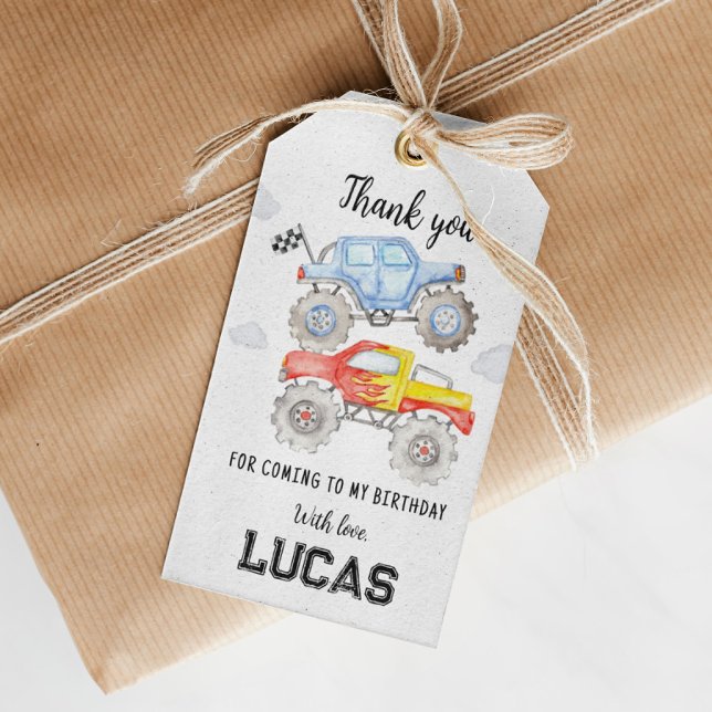 Etiqueta Para Presente Monster Truck Aniversário Obrigado (Criador carregado)