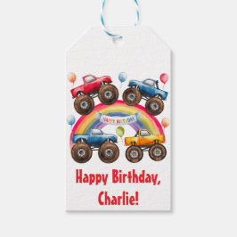 Etiqueta Para Presente Monster Truck Rainbow Boy Birthday Bash Obrigado