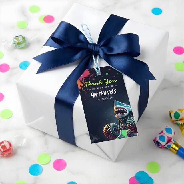 Etiqueta Para Presente Monster Truck Shark Birthday Napkins (Criador carregado)