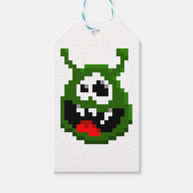 Etiqueta Para Presente Monstro Verde - Arte em Pixel (Frente)
