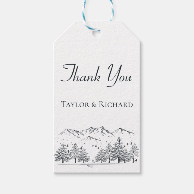 Etiqueta Para Presente Montanha Obrigado Winter Nature Wedding Trees (Frente)