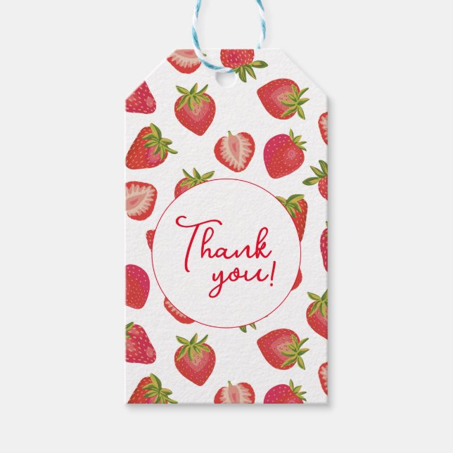 Etiqueta Para Presente Morangango Vermelho de Verão Obrigado (Frente)