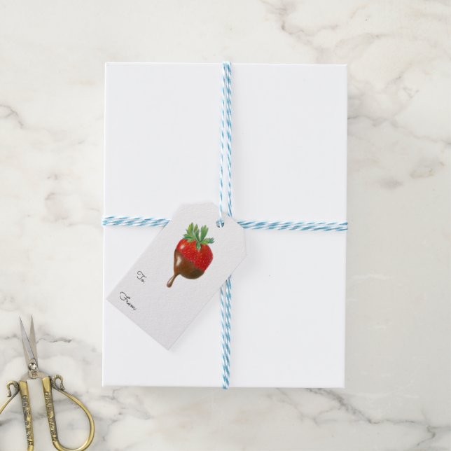 Etiqueta Para Presente Morango Coberto com Chocolate Doce  (Com cordão)