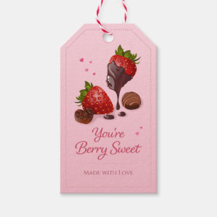 Etiqueta Para Presente Morango com Chocolate Rosa Você é Muito Doce