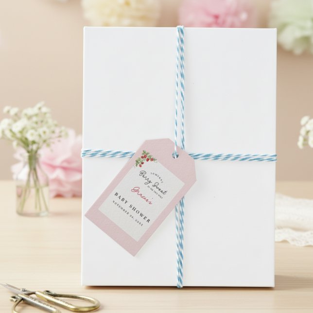 Etiqueta Para Presente Morangos em Aquarela Chá de Bebê Caprichoso (Berry Sweet Baby Shower Gift Tag)
