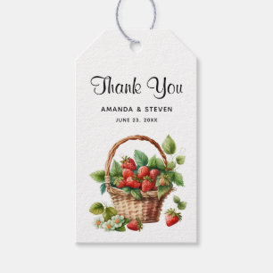 Etiqueta Para Presente Morangos em um Casamento no Wicker Basket Obrigado