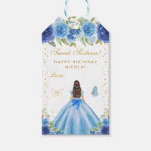 Etiqueta Para Presente Morena de Cabelo Floral Azul Princesa Doce Dezesse