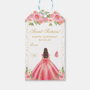Etiqueta Para Presente Morena de Cabelo Floral Rosa Princesa Doce Dezesse