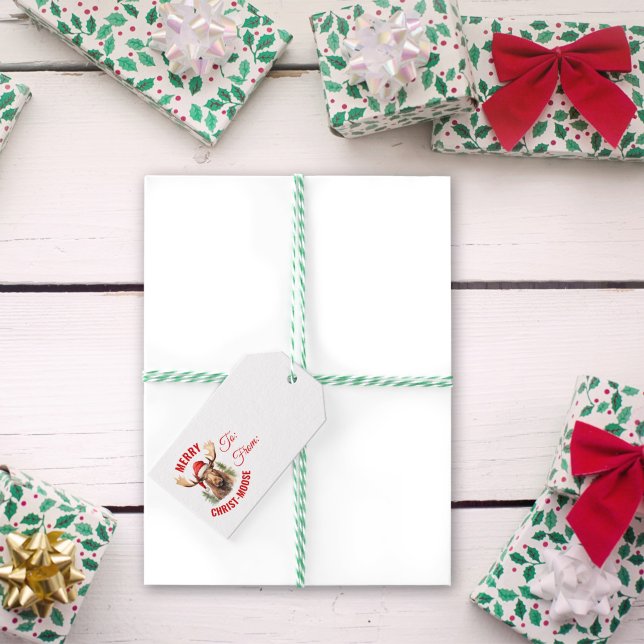 Etiqueta Para Presente Moso-de-Cristo Engraçado, alce-de-natal (Criador carregado)