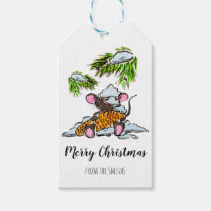 Etiqueta Para Presente Mouse de Natal e Ano Novo com cone