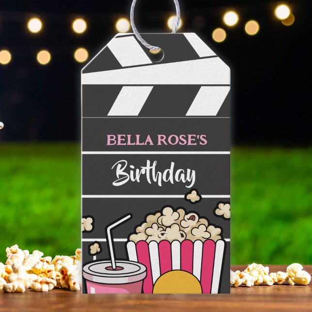 Etiqueta Para Presente Movie Night Birthday Party For Girls (Criador carregado)