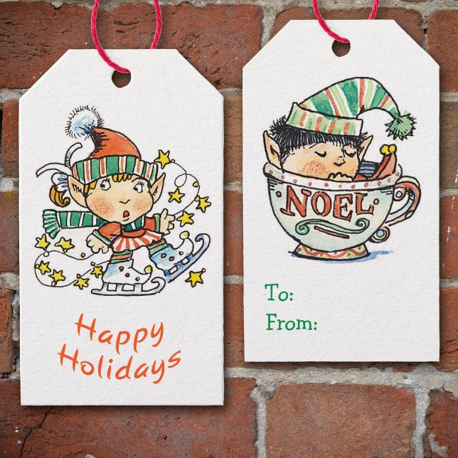 Etiqueta Para Presente Muito Bonitos Elfos de Natal (Criador carregado)