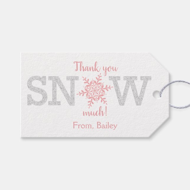 Etiqueta Para Presente Muito Obrigado SNOW Inverno ONEderland Rosa Prata (Frente (horizontal))