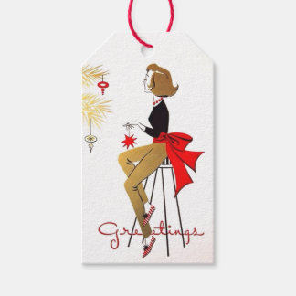Etiqueta Para Presente Mulher Chic dos Anos 50 Decorando Árvore