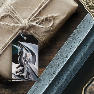 Etiqueta Para Presente Mulher Dragão Branco Fantasia Auroras Boreais