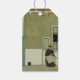 Etiqueta Para Presente Mulher holandesa idosa em frente à sua casa