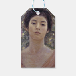 Etiqueta Para Presente Mulher Japonesa com Flores de Glória da Manhã Roxa