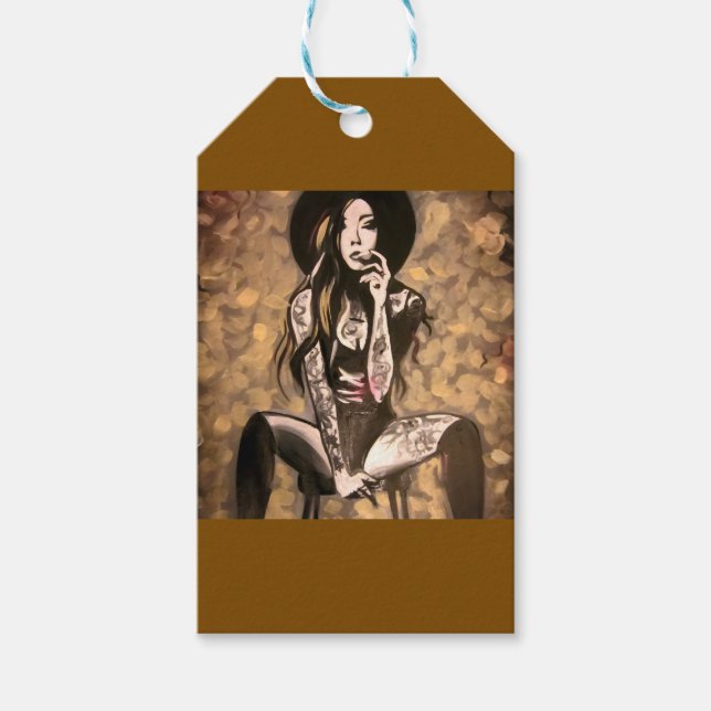 Etiqueta Para Presente Mulher Tatuada em Dourado (Frente)