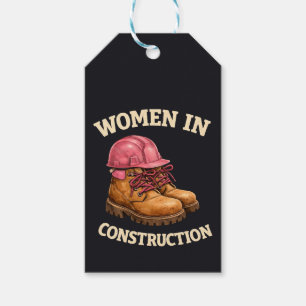Etiqueta Para Presente Mulheres na Construção com Botas de Trabalho e Cap