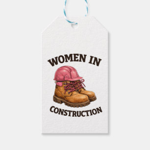 Etiqueta Para Presente Mulheres na Construção com Botas de Trabalho e Cap