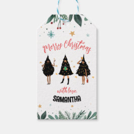 Etiqueta Para Presente Mulheres Vestidas em Árvore Negra de Natal
