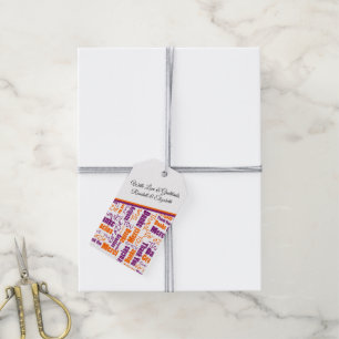 Etiqueta Para Presente Multilingual Obrigado Tipografia Laranja Roxo