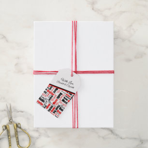 Etiqueta Para Presente Multilíngue Obrigado Tipografia Vermelha Preta