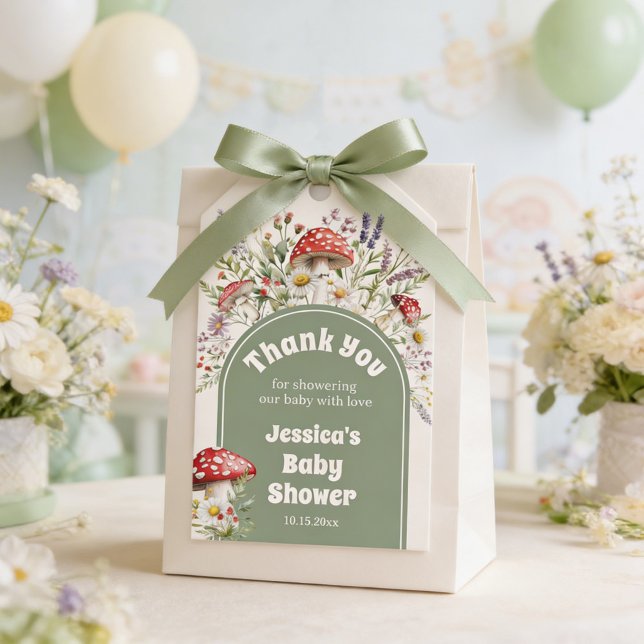 Etiqueta Para Presente Mushroom Baby Shower Thank You Favor (Criador carregado)