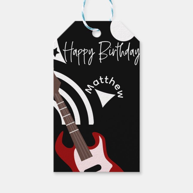 Etiqueta Para Presente Musical Rock Star Electric Guitar Birthday (Frente)