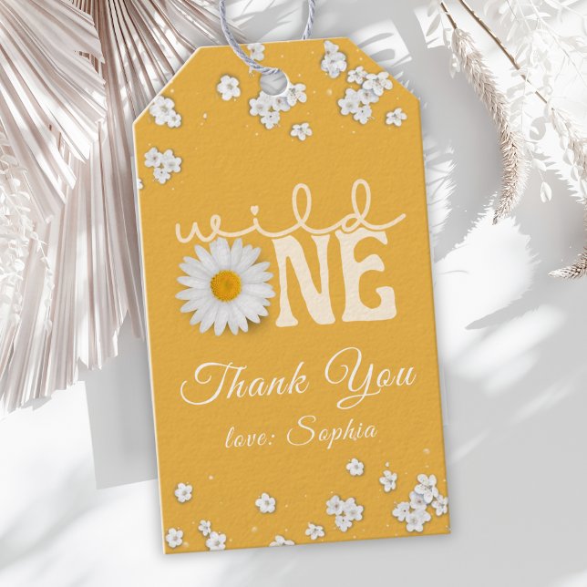 Etiqueta Para Presente Mustard Daisy Wild One 1st Birthday  (Criador carregado)