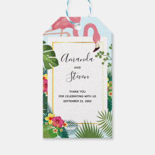 Etiqueta Para Presente Na moda cor-de-rosa Flamingo e Folhas Tropicais Ob