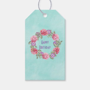 Etiqueta Para Presente Na moda Floral Watercolor Wreath Happy Birday