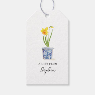 Etiqueta Para Presente Narciso em vaso azul e branco