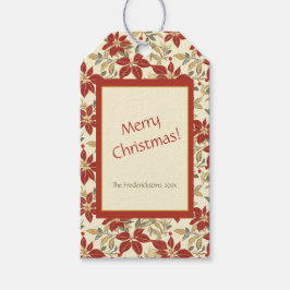 Etiqueta Para Presente Natais vintages de Poinsettias Verdes Vermelhas