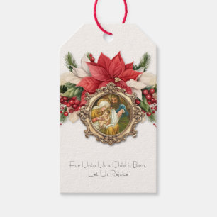 Etiqueta Para Presente Natais vintages, Natividade de Jesus Poinsettias